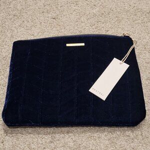 Kestrel Blue Velvet Pouch Clutch Cosmetic Bag